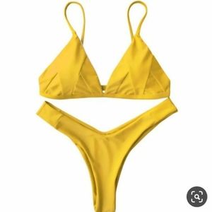 High Waisted Yellow Thong Bikini